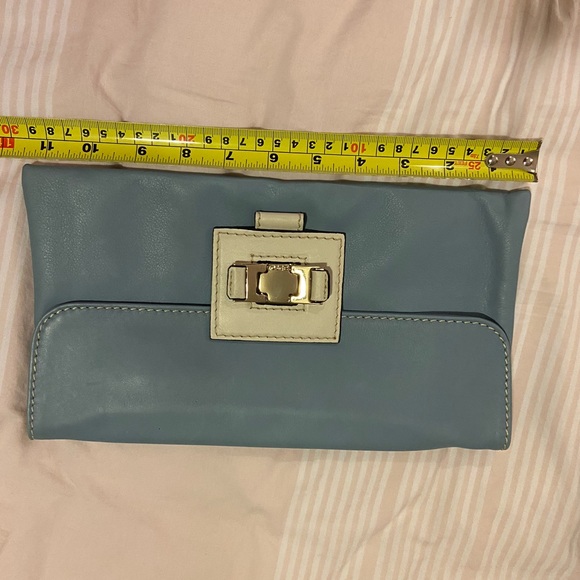 Genuine leather baby blue and cream clutch - Picture 7 of 8
